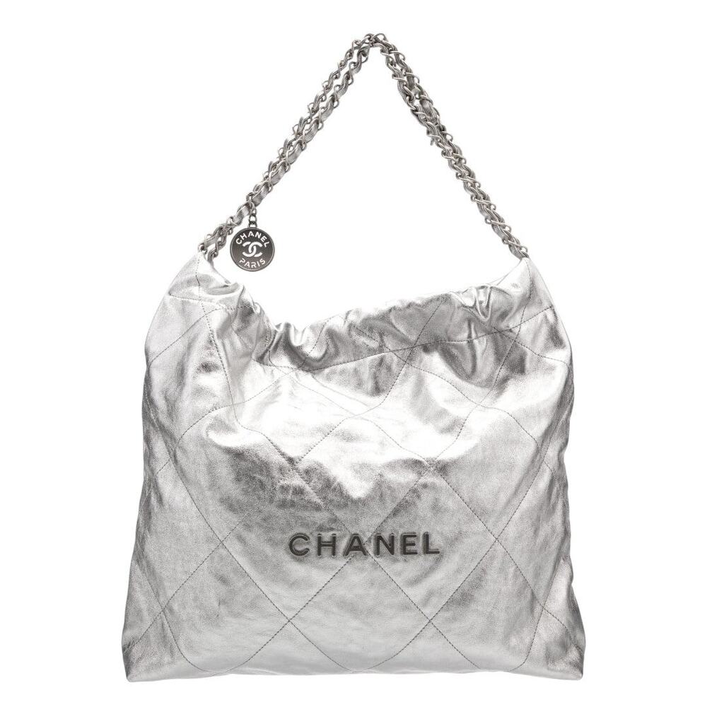 Chanel 22 Hobo Silver Metallic Calfskin Quilted Chain Bag